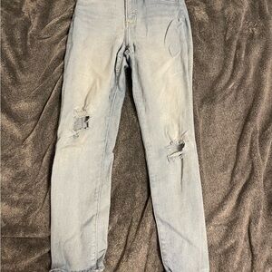 Express Women’s Faded Blue Ripped Skinny Jeans